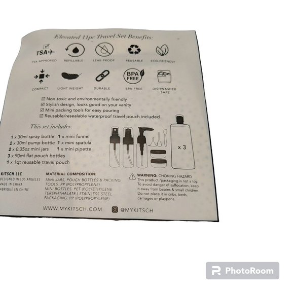 NIB Kitsch Ultimate Travel Set 11 pc Liquid Bottle Set Black/Ivory TSA Approved - Picture 2 of 2